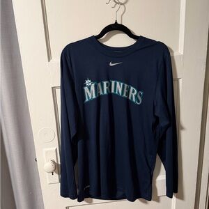 Nike Men’s Small Navy Mariners Long Sleeve Dri-Fit Baseball Warm-Up Tee EUC